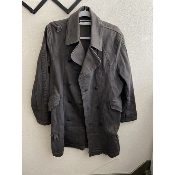 Robert Geller Double Breasted Trench Coat Men's 48 (Large) Missing Belt / Fading - Picture 1 of 14
